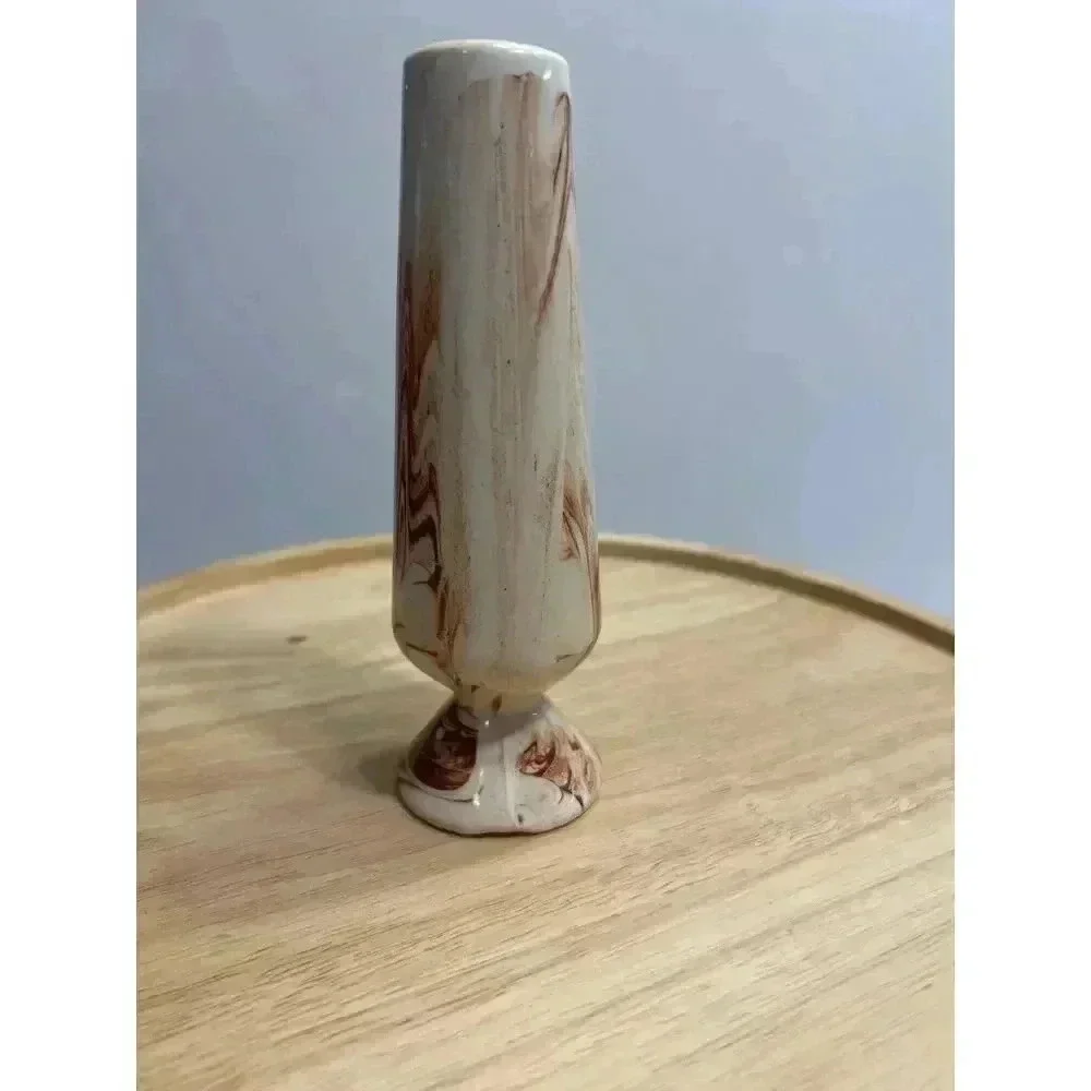Vintage MCM Montana Clay Belgrade swirled clay bud vase red/brown & cream 6
